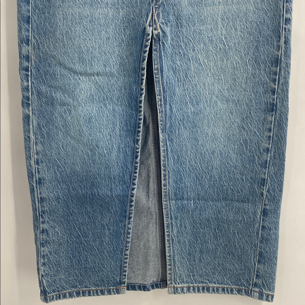 Free People We The Free Madison Blue Denim Midi Skirt Front Slit Casual Size 25 - Picture 4 of 9